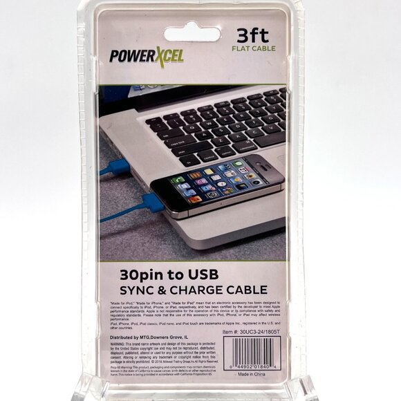 PowerXcel 3ft Flat 30-Pin To USB Sync & Charge Cable For iPhone/iPad/iPod New - Picture 2 of 9
